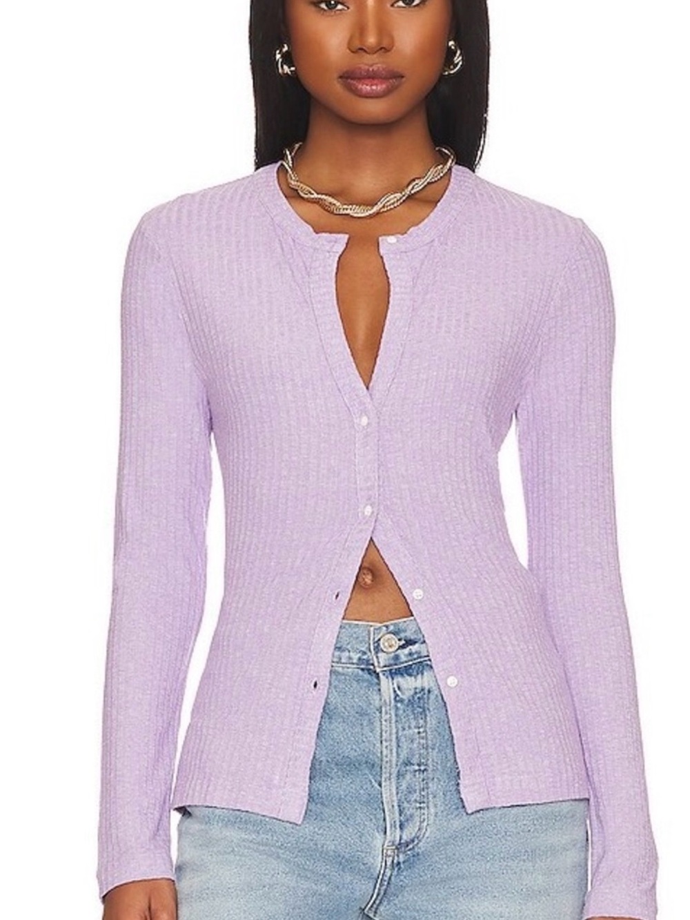 Citizens Of Humanity Lilac Ribbed Button-Front Cardigan